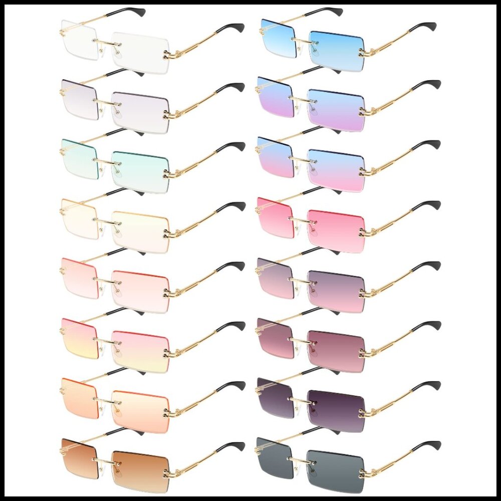 Y2K Rimless Rectangle Sunglasses Retro Vintage Frameless Polarized UV Protection